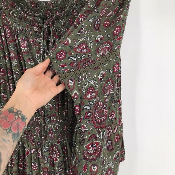 Torrid Multi Color Floral Off Shoulder Lace Up Challis Skater Dress 1X EUC - Picture 6 of 10